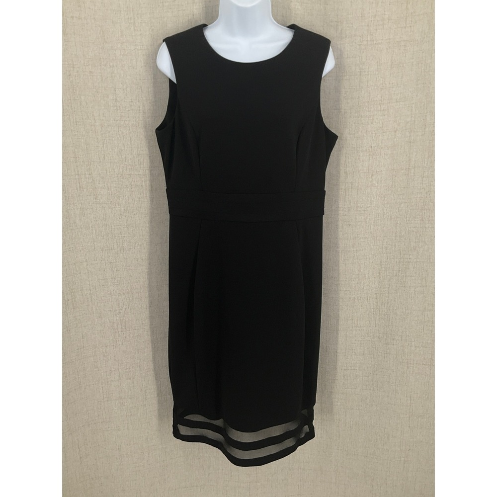 Calvin Klein Sheath Dress Womens 12 Black Mesh Hem Classic LBD Office‎ Cocktail